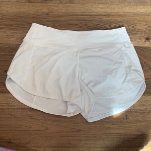 White Lulu lemon speed up shorts